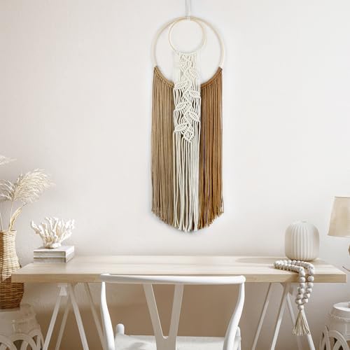 LB Boho Macrame Wall Hanging, Handmade Woven Tapestry Wall Hanging Decor Vintage Home Decor Aesthetic Brown Macrame Wall Art for Living Room Apartment Office Backdrop,10X30 Inch - color: Brown