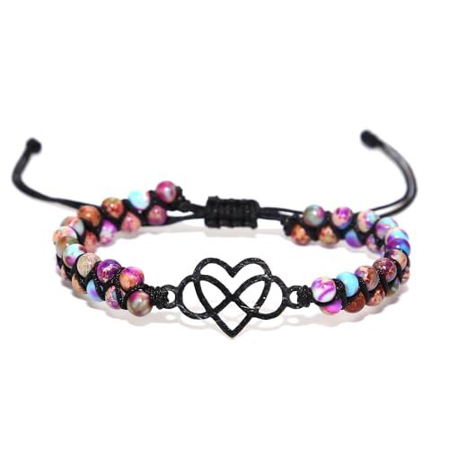 Women Boho Wrap Bracelet,Handmade Natural Stone Crystal Emperor Beads Heart Bracelet, Fashion Bohemian Jewelry Gift for Women - color: Double Heart
