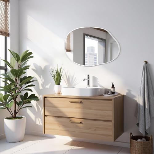 Irregular Wall Mirror Asymmetrical Mirrors, 18''x26'' Metal Framed Mirror for Bathroom Bedroom Living Room Entryway, Decorative Modern Aluminum Alloy Wall Decor, White - color: White, size: 26"L x 18"W