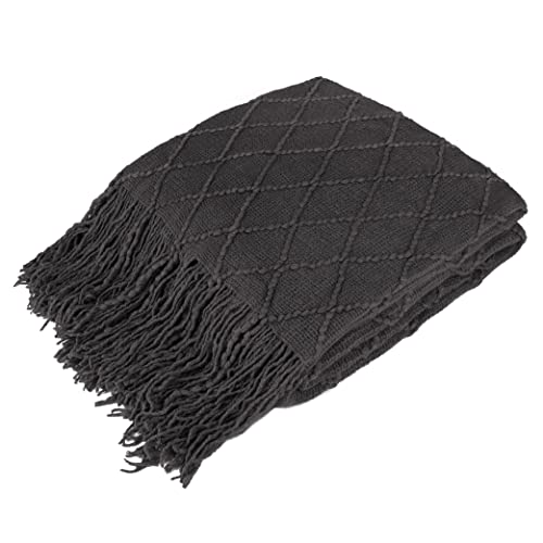 PAVILIA Dark Gray Knit Throw Blanket for Couch, Twin Bed, Soft Knitted Farmhouse Sofa Throw for Living Room, Lightweight Decorative Summer Blanket for Chair, Outdoor Textured Boho Blanket, 60x80 - color: Charcoal Gray, size: 60 X 80 Inches - Twin