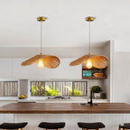 Rattan Pendant Light,16"(40cm) Boho Kitchen Island Light Fixtures, Wicker Small Chandelier,Brown Woven Coastal Hanging Lights for Bedroom/Living Room Hallway Restaurant Foyer - color: 16”scallop shape