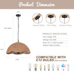 ocioc Rattan Pendant Lighting,23.6" Kitchen Island Hanging Light Fixtures,Large Boho Hand-Woven Chanderlier, E26 Farmhouse Retro Ceiling Chandelier 3-Lights for Dining Room Kitchen Island Living Room - size: 23.6" 3-Light