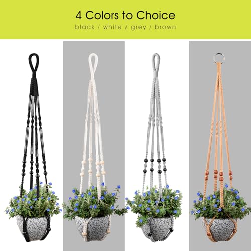 Macrame Plant Hanger for 5 to 10 Inch Plant Pots, Set of 2 Indoor Handmade 35 Inch Woven Rope Hanger Kits with Hooks and Wood Beads, Hanging Planter Basket Holder for Boho Home Decor (Grey, 2 Pack) - color: Gray, size: 35 Inch 2 Pack