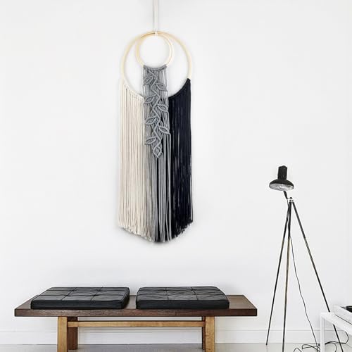 LB Black Macrame Wall Hanging,Cotton Handmade Woven Tapestry Wall Hanging Decor Boho Dream Catchers Modern Home Decor for Living Room Apartment Office Backdrop,10X30 Inch - color: Black
