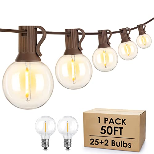 Mlambert 50Ft Outdoor String Lights, G40 Globe Patio Lights with 25+2 Waterproof LED Hanging Plastic Bulbs for Gazebo Pergola Cafe Bedroom-Brown Wire - color: Brown