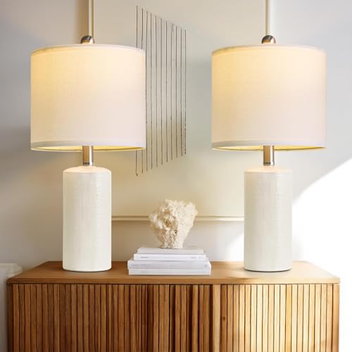 G-SAFAVA 20.5" Small Table Lamps for Living Room Lamp Set of 2 Ceramic Lamps for Bedroom Bedside Lamps Modern Boho Lamps for Night Stands Farmhouse Nightstand Lamp Side End Table Lamp, White - color: White