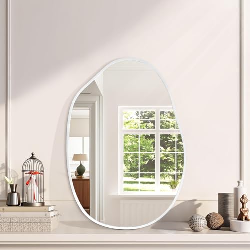 Irregular Wall Mirror Asymmetrical Mirrors, 18''x26'' Metal Framed Mirror for Bathroom Bedroom Living Room Entryway, Decorative Modern Aluminum Alloy Wall Decor, White - color: White, size: 26"L x 18"W
