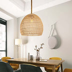 Arturesthome 1 Light Natural Rattan Pendant Light Fixture,Woven Pendant Light Wicker Chandelier,Hanging Ceiling Light,Handmade Lampshade,Rope Lamp for Kitchen Island W19.6in X H 17.7in - size: 19.6″W x 18″H