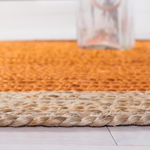 SAFAVIEH Area Rug 3' Round - Natural Fiber Collection - Orange & Natural Brown, Handmade Jute, Braided Border Design (NF801B) - color: Orange/Natural, size: 3' (Round)