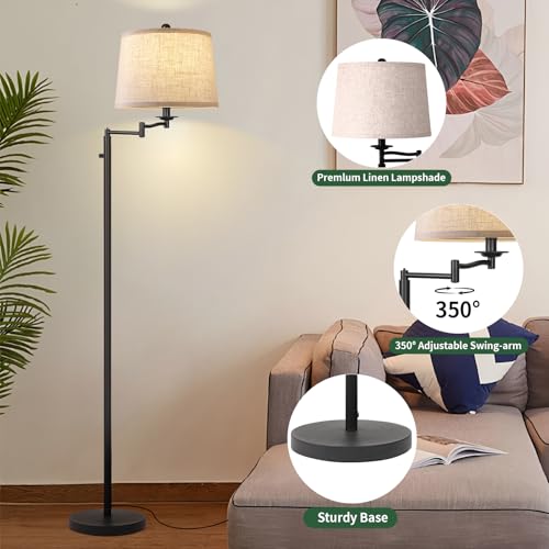 Ruiever Dimmer LED Floor Lamp,Tall Standing Lamp with Swing Arm,Black Lamp with Dimmer LED Bulb,Elegant Floor Lamp for Living Rooms & Bedroom (Black) - color: Black