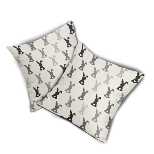 Happy Easter Pillow Covers 16x16 Inches Grey Black Bunny Throw Pillow Case Set of 2 Easter Rabbits Pillow Cover Cotton Linen Spring Cushion Cover for Home Couch Sofa Bedroom Livingroom - color: Bunny231123, size: 16" x 16" (Pack of 2)