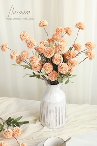 Floroom 6pcs Apricot Peach Faux Silk Mums Artificial Flowers, Bulk Fake Small Mini Chrysanthemums with Stems for DIY Wedding Centerpieces Floral Arrangements Vase Fillers Home Decorations - color: Apricot Peach, size: 6pcs