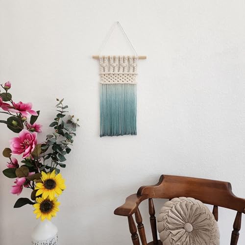 Ombre handmade Teal Macrame wall hanging, Bohemian Wall decor, Dip dyed wall tapestry, Beautiful natural cotton art piece with wooden dowel (Purple) - color: Purple