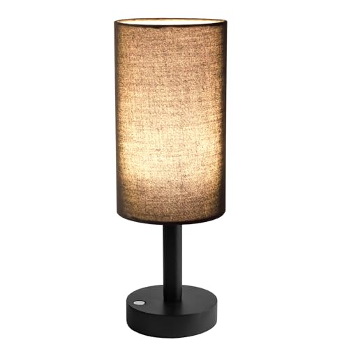 LALISU Small Table Lamp Nightstand Lamp Linen Lampshade Bedroom Wood Base Small Bedside Lamp for Night Stands, Desk Lamps for Reading Living Room, Office (LED Bulb Included) (Black and Cordless) - color: Black and Cordless