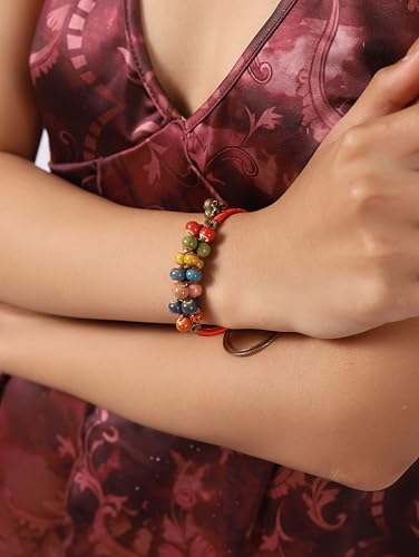 MINACHI Bohemian Colorful Ceramic Bead Adjustable Cord Bracelet, Hippie Boho Summer Fashion Jewelry Gift for Women - color: S01