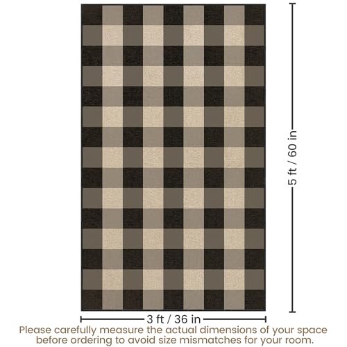 Washable Checkered Easy Jute Rug 3x5, Black Grey Plaid Checkerboard Boho Outdoor Indoor Patio Small Rugs, Woven Non Slip Thin Neutral Carpet Door Mat for Bedroom Entryway Front Door Farmhouse - color: Checkerboard -2 Black Grey, size: 3' x 5'