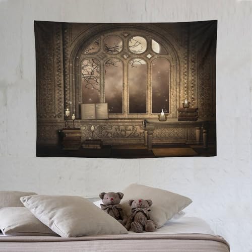 Houselerax Gothic Tapestry,Antique Victorian Style Magic in a Medieval Library Wall Hanging Decor Tapestries for Bedroom Living Room 60"x40" - color: Gothic-11, size: W60xL40in