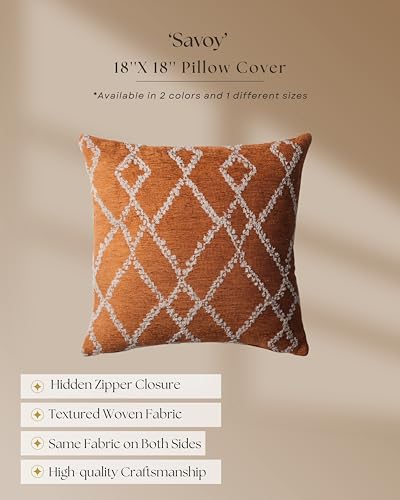 Woven Jacquard Throw Pillow Cover, Pack of 1 Geometric Pattern Textured Decorative Cushion Covers for Sofas, Couches, Fade Resistant Pillow for Sofa & Couch, Savoy, Orange, 18x18 Inch - color: Orange - Savoy
