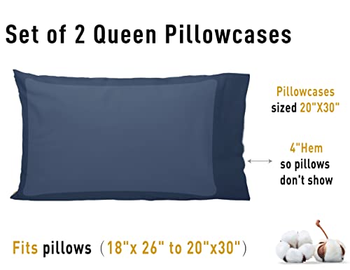 Sunflower Queen Pillowcases Set of 2, 100% Cotton Queen Size Pillow Cases 2, 20×30 inches Crown Blue, Soft and Breathable - color: Crown Blue, size: Queen (20"x30")