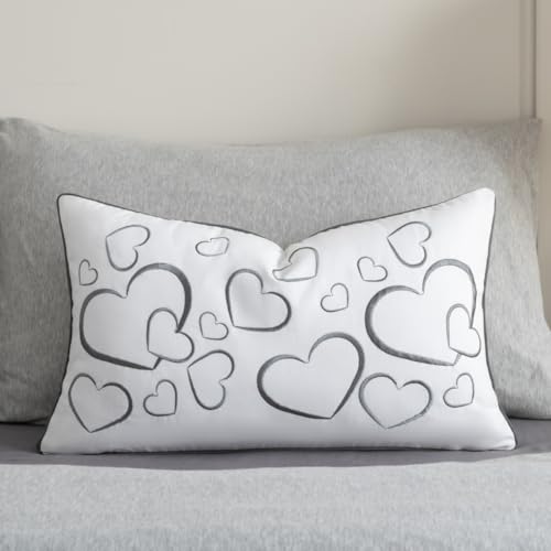 Sanmetex Embroidery Loving Heart Lumbar Pillow Covers, Soft Decorative Throw Pillow Case 12x20 Inches for Bed Bedroom Living Room and Home Décor Grey - color: Loving Heart, size: 20" x 12"