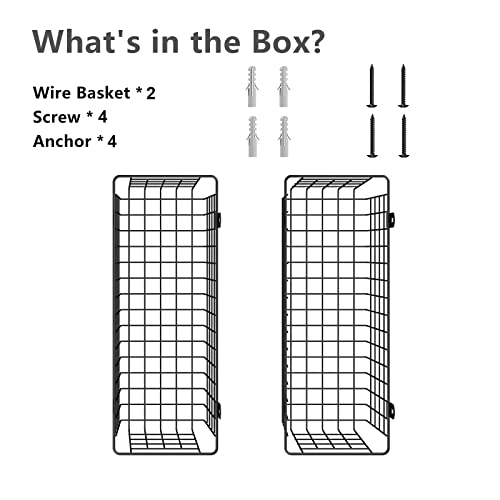 MaraFansie [Extra Large] Wire Basket 2-Pack Hanging Wall Organizer Cabinet Storage Basket Wall Mounted Shelves Rustic Farmhouse Decor for Home Kitchen Bathroom, BLACK - color: Black-2 Pack, size: 2 Pack