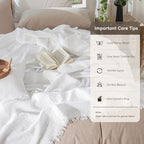 MooMee Muslin Blanket - 100% Cotton 4-Layer Gauze Throw Blanket with All-Around Fringe, Soft Breathable Lightweight Cooling Summer Blankets for Bed Couch (Bright White,King 104" x 90") - color: Bright White, size: King