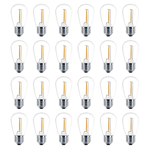 Meconard 24 Pack LED S14 Replacement Light Bulbs, Shatterproof Outdoor 1 Watt to Replace 11Watts String Incandescent Bulb, E26 Regular Medium Screw Base, 2200K Warm White, Non-Dimmable - color: Warm White, size: 24 Count (Pack of 1)