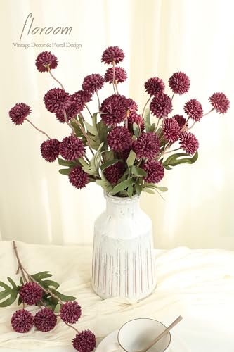 Floroom 5pcs Burgundy Faux Silk Mums Artificial Flowers, Bulk Fake Small Mini Chrysanthemums with Stems for DIY Wedding Centerpieces Floral Arrangements Vase Fillers Home Decorations - color: Burgundy, size: 5pcs