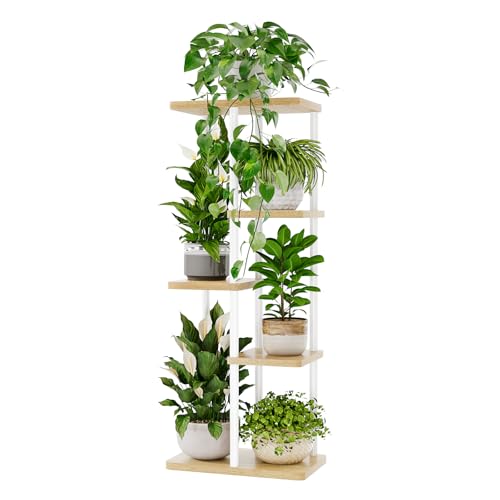 Bamworld Corner Plant Stand Indoor 5 Tier white Plant Shelf for Multiple Plants, Tiered Flower Pot Stands for Patio Garden Balcony Living Room Bedroom, White - color: White, size: 5 Tier