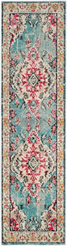 SAFAVIEH Monaco Collection Runner Rug - 2'2" x 6', Light Blue & Fuchsia, Non-Shedding & Easy to Clean, Distressed Medallion Design, Ideal for Living Room, Bedroom, Dining Space (MNC243J) - color: Light Blue/Fuchsia, size: 2'2" x 6' (Runner)