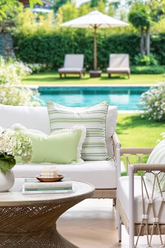 Hofdeco Premium Coastal Hampton Outdoor Performance Lumbar Pillow Cover Only, 12"x20" Water Repellent, UV and Fade Resistant for Backyard, Couch, Poolside, Grass Green Woven Solid - color: Grass Green Solid 12"x20"