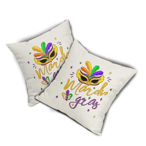 Mardi Gras Pillow Covers 16x16 Inches Masquerade Eye Mask Throw Pillow Case Set of 2 Fleur De Lis Pillow Cover Cotton Linen Cushion Cover for Home Couch Sofa Bedroom Livingroom - color: Colorful Mask231201, size: 16" x 16" (Pack of 2)