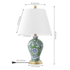 JONATHAN Y 24" Green/White French Country Ceramic Floral Urn Table Lamp, White Linen Shade, Chinoiserie Ginger Jar Bedside Lamp for Living Room Bedroom, LED Bulb (JYL3009F) - color: Green/White