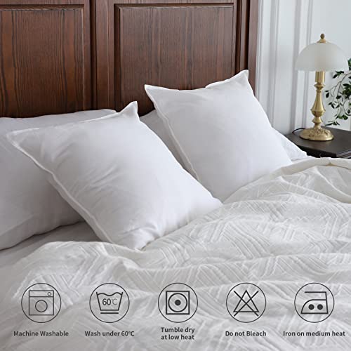 Simple&Opulence Linen Throw Pillow Covers 18x18 Inch Set of 2 Flax Cotton Blend Solid Color Decorative Square Cushion Cover for Couch Sofa Office Soft Breathable Farmhouse - White - color: White, size: 18”×18“