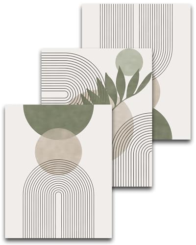 HesenDot Unframed Boho Sage Green Canvas Prints,12x16in Botanical Line Poster,Set of 3 Abstract Geometric Posters Decor,Minimalist Modern Green Artwork for Living Room Bedroom Bathroom Home, Unframed - color: Unframed Boho Sage Green, size: 16"L x 12"W
