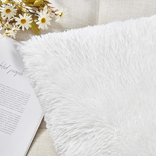 NordECO HOME Luxury Soft Faux Fur Fleece Cushion Cover Pillowcase Decorative Throw Pillows Covers, No Pillow Insert, 12" x 20" Inch, White, 2 Pack - color: A-white, size: 20" x 12" (Pack of 2)