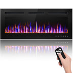 BETELNUT 40" Electric Fireplace Wall Mounted and Recessed with Remote Control, 750/1500W Ultra-Thin Wall Fireplace Heater W/Timer Adjustable Flame Color and Brightness, Log Set & Crystal Options - size: 40 Inch