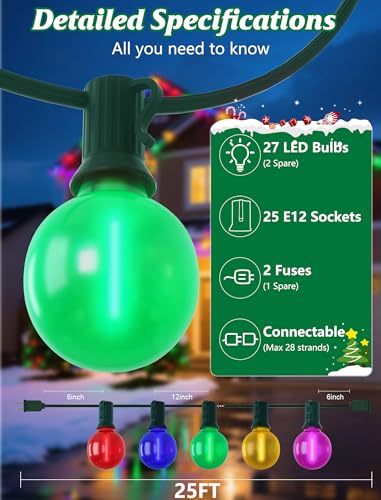 SUNSGNE 25FT LED Colored Christmas Lights with 25 G40 LED Shatterproof Frosted Multicolor Globe Bulbs, Waterproof Colorful Christmas String Lights for Patio Backyard Porch Balcony Gazebo Party Decor - color: Frosted Multicolor, size: 25FT