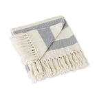 DII Rustic Farmhouse Cotton Cabana Striped Blanket Throw with Fringe, 50 x 60 - Cabana Striped Off-White with French Blue - color: Off-white With French Blue