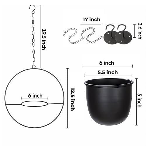 2 Pack Hanging Planters for Indoor Plants with 5.5" Pot + Ceiling Hook + Extender Chain | Hanging Plant Holder, Metal Minimalist Planter, NO Plant incld - color: Black