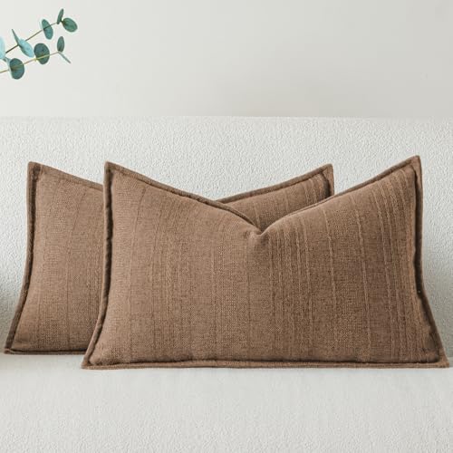 a moment Linen Pillow Covers Set of 2,Boho Farmhouse Throw Pillowcases Neutral Textured Decorative Covers for Couch Sofa,Soft Linen Blend Accent Case Cushion Living Room Home Decor 20"x12"Hazel - color: Hazel, size: 20" x 12" (Pack of 2)
