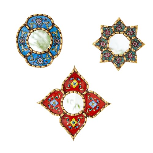 Handmade Small Accent Wall Mirrors Set of 3 | Peruvian Decorative Mirrors for Boho, Vintage & Bathroom Wall Decor