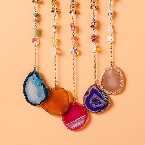 Agate Gemstone Dream Catcher 7 Chakra Tree of Life Dream Catcher with Rainbow Crystal Stones Handmade Dreamcatcher Wall Decor for Adults Boys Girls,Bedroom,Wedding,Garden,Bless Gift(Rainbow Moon) - color: Rainbow Moon Agate