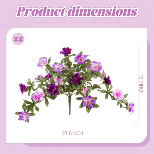 Ammyoo Artificial Fake Azalea Flowers for Outdoor Spring Decoration, Faux Silk Flower for Summer UV Resistant Look Real Plants for Garden Yard Porch Walkway Indoor Decor, 2PCS - color: Deep-purple Light-purple Lotus