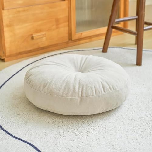 Vitamaze - amazing life Round Floor Pillow Cushion Soft Thick Seat Pad, Tufted Corduroy Meditation Cushion for Tatami, Yoga, Living Room, Bedroom, Office, Car, Sofa(Cream,16inch)