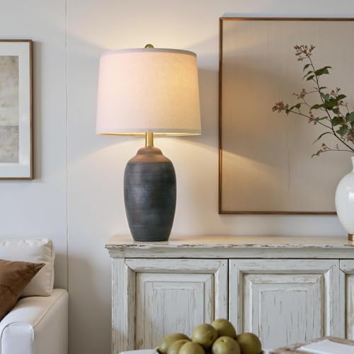 USumkky 24.5" Vintage Ceramic Table Lamp with 5FT Cord- Single Farmhouse Rustic Bedside Lamp with Natural Textured Finish, Nightstand Lamps for Living Room, Bedroom, End Table, Office Retro Black - color: 24.5" Retro Black