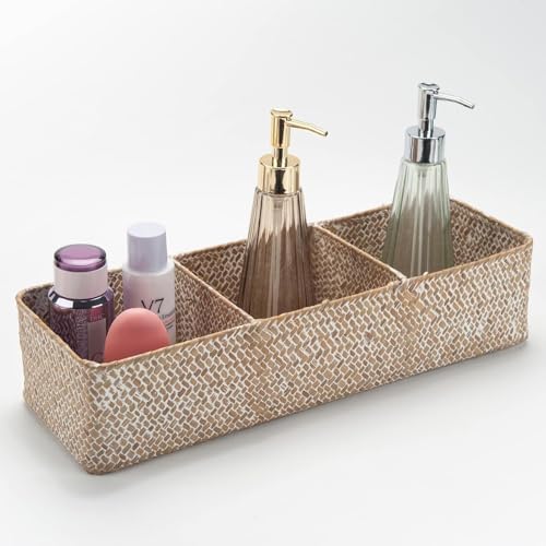 Seagrass Storage Basket for Bathroom, Wicker Toilet Basket Tank Topper, Woven Storage Box for Organizing (Whitewash, 16.5" x 5.5" x 3.5") - color: Whitewash, size: 16.5" x 5.5" x 3.5"