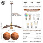 23.6" Wood Pendant Lights, Mid-Century Modern Natural Black Walnut Wood Pendant Light Fixture Hanging Lamp for Kitchen Island, Bedroom, Dining Room, Living Room, Nursery, Entryway, Foyer - size: 23.6" W x 8.3" H