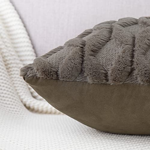 MADIZZ Set of 2 Soft Polyester Short Wool Velvet Decorative Throw Pillow Covers 24x24 inch Dark Taupe Square Luxury Style Cushion Cases European Pillow Shell for Sofa Bedroom - color: Dark Taupe, size: 24" x 24" (Pack of 2)