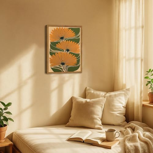 Framed Boho Floral Canvas Wall Art, Vintage Flower Pictures Wall Decor, Abstract Botanical Paintings Prints Maximalist Home Decor for living Room Bedroom Office 12x16 inch - color: Boho Abstract Floral, size: 16"L x 12"W